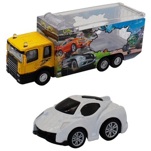 фото Набор грузовик + машинка die-cast белая, спусковой механизм, 1:60 funky toys ft61050