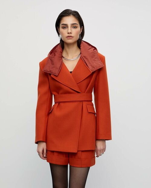 Пальто  I AM Studio, шерсть, силуэт свободный, укороченное, размер S, оранжевый