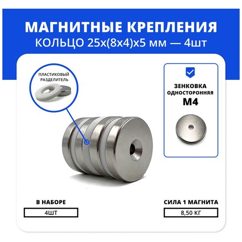 Набор магнитов кольца 25х(8х4)х5 мм с зенковкой (4 шт)