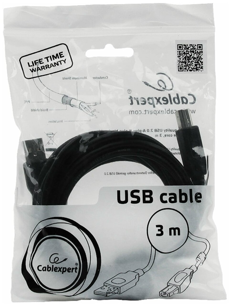 Кабель USB 2.0 AM-BM 3.0м Pro Gembird CCF-USB2-AMBM-10 феррит. кольцо черный - фото №3
