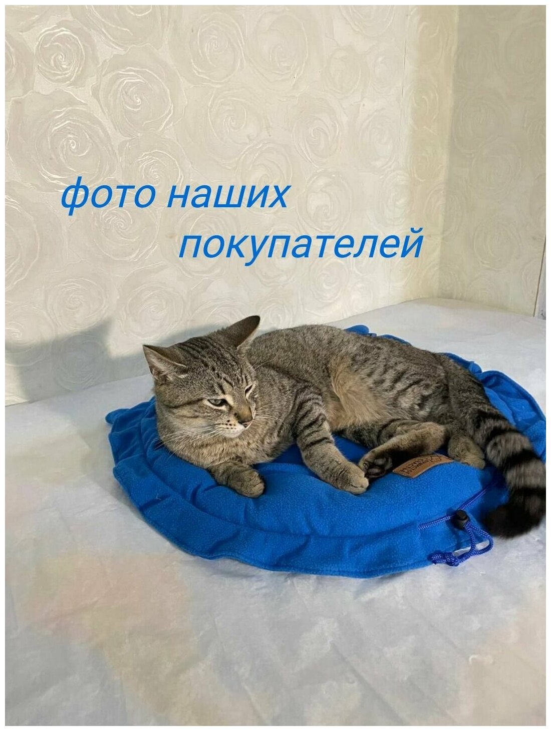 Лежанка для кошек мелких и средних пород , лежанка для собак мелких и средних пород , круглая , синяя ,550*550*30 - фотография № 6