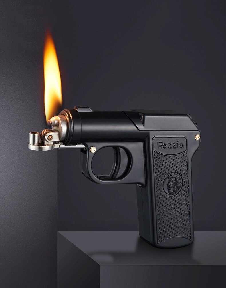 Зажигалка пистолет бензиновая с портсигаром - фотография № 2