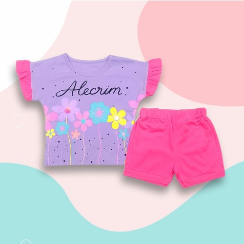 Комплект одежды , футболка и шорты, повседневный стиль, размер 4 года, розовый, фиолетовый