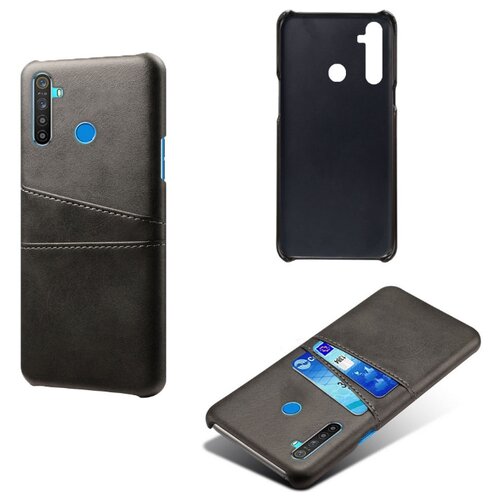 фото Чехол панель-накладка mypads для realme 5 pro из качественной импортной кожи с визитницей с отделением для банковских карт мужской женский черный