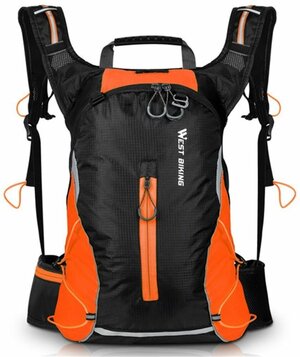 Рюкзак WEST BIKING 16л, для велоспорта, путешествий, кемпинга - черный с оранжевым
