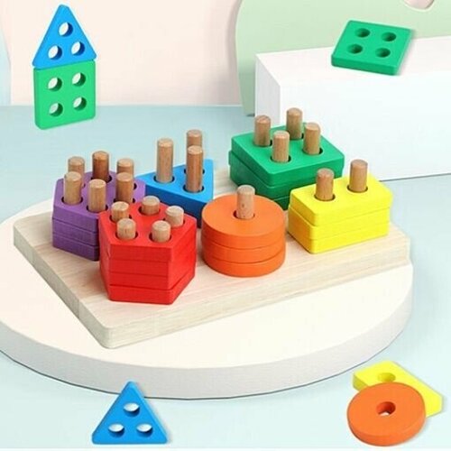 Сортер для малышей из дерева с геометрическими фигурами, 6 деталей
