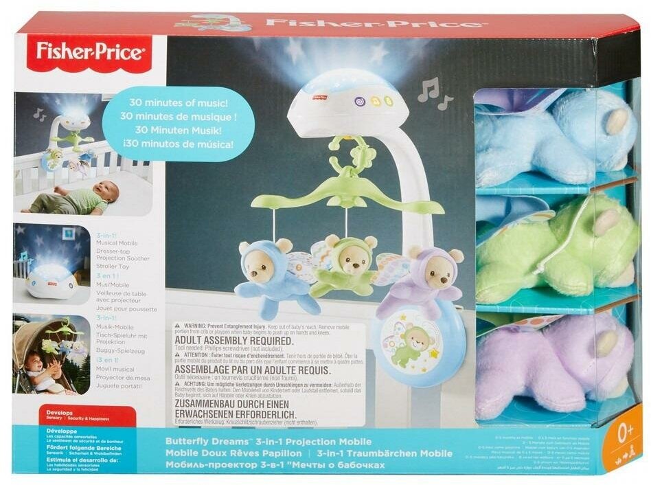 Музыкальная игрушка Mattel Fisher-Price Карусель Мобиль на кроватку Мечты о бабочках (обновленный)