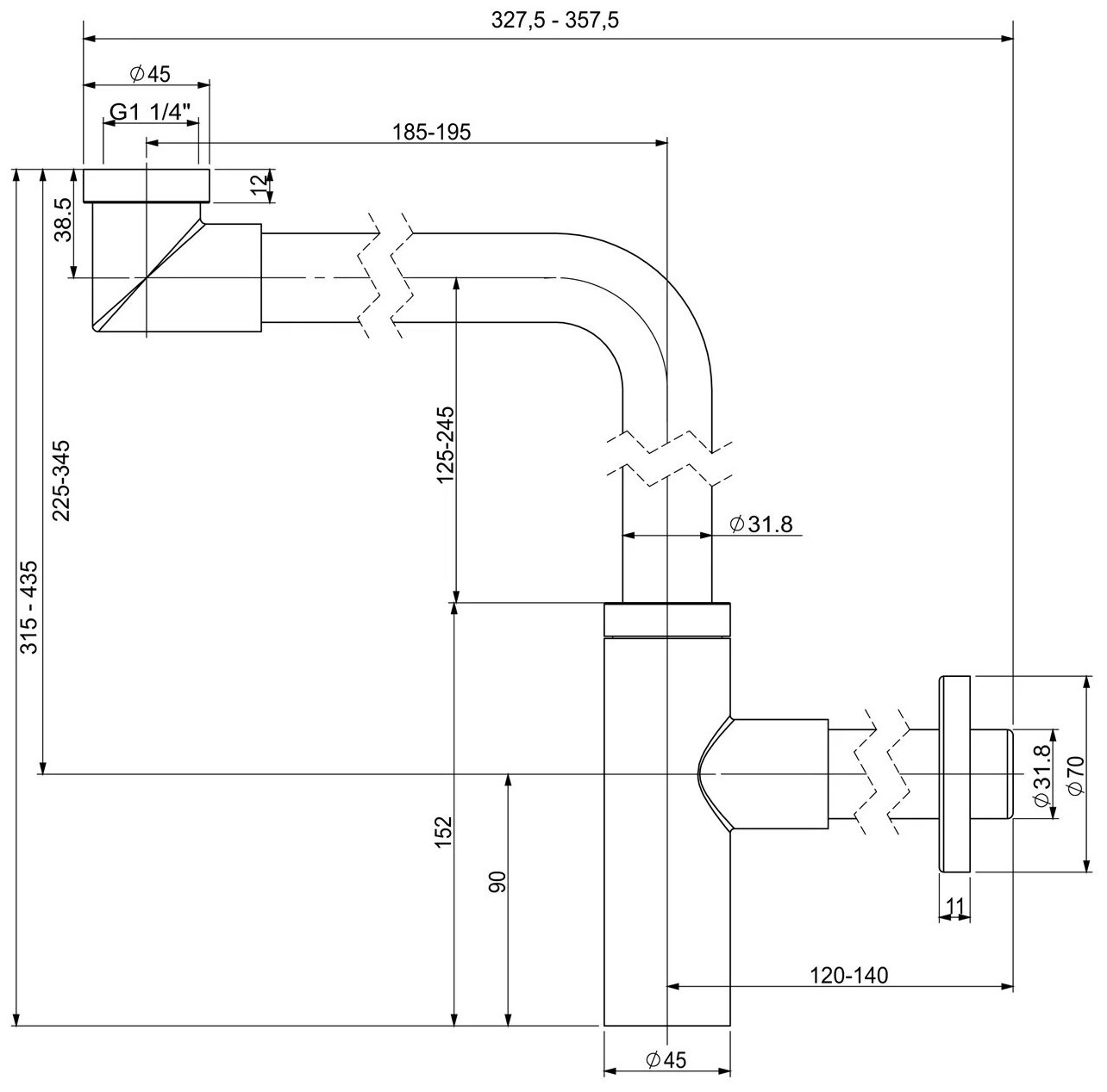 Сифон для раковины Wellsee Drainage System 182124000, латунь, цвет хром - фотография № 7