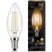 Светодиодная лампа GAUSS LED Filament Свеча E14 9W 680lm 2700К (упаковка 10шт.)