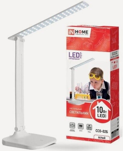 Изображение товара Светильник светодиодный настольный IN Home ССО 02Б 10Вт 4000К 625лм сенсор-диммер адаптер бел. 4690612013473