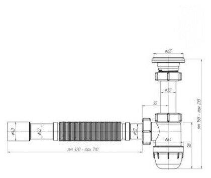 Сифон Ани 1 1/4" x 32 "Юнг" с гибкой трубой 32 x 32/40, для умывальника бутылочного типа с уменьшенным корпусом, 1 шт - фотография № 2