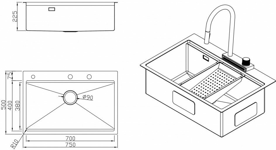 Кухонная мойка со смесителем Milacio Denia 75 Steel (MC.77428) золото - фотография № 12