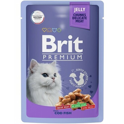 Пауч Brit Premium для взрослых кошек треска в желе 85г корм для кошек brit premium треска в желе пауч 85г