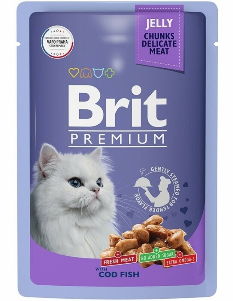 Пауч Brit Premium для взрослых кошек треска в желе 85г