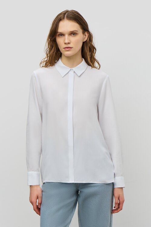 Блуза  Baon, повседневный стиль, прямой силуэт, длинный рукав, полупрозрачная, без карманов, манжеты, однотонная, размер L, белый