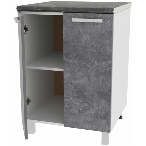 Стол 600 со столешницей мраморные берега - белый/бетон спаркс темный