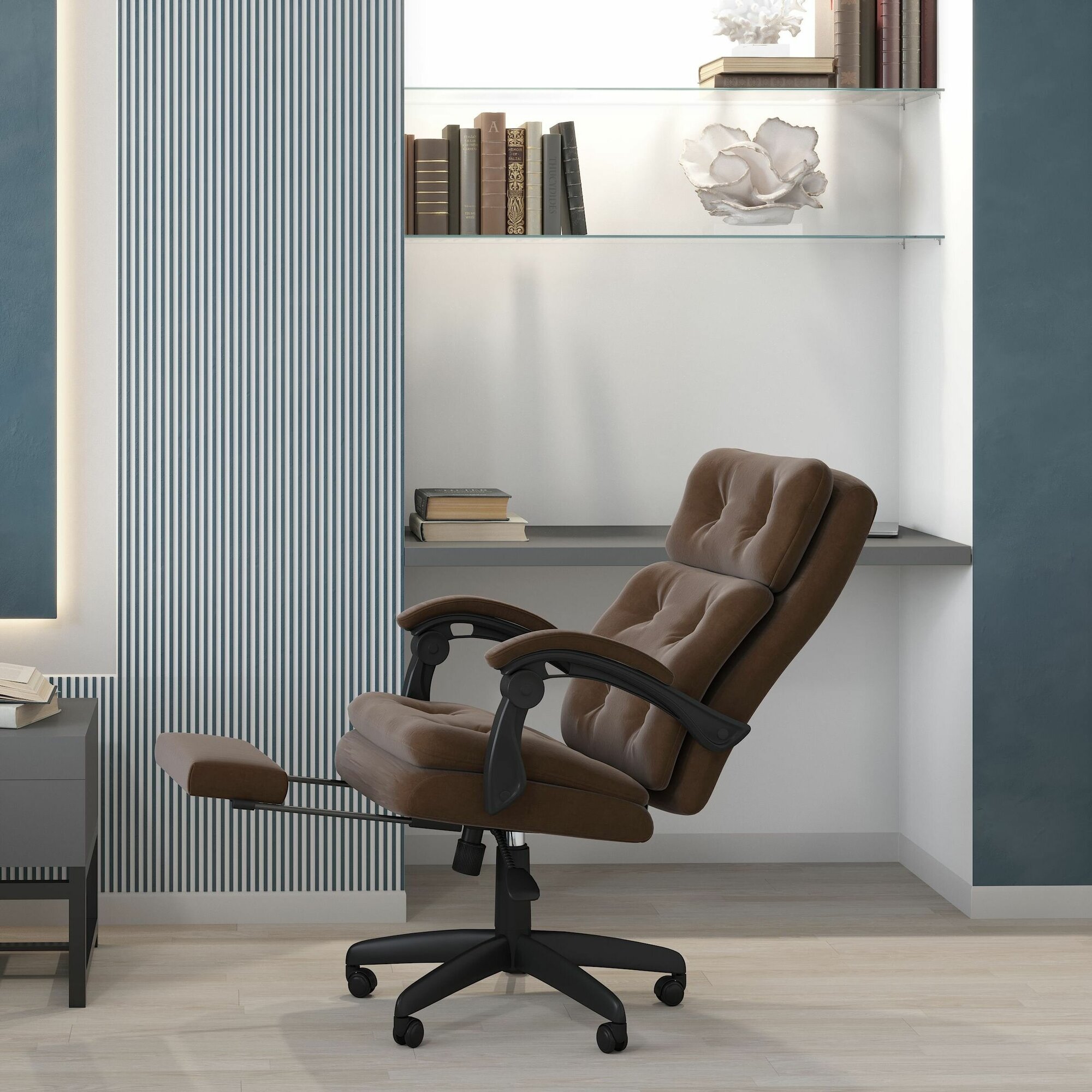 Компьютерное кресло для дома и офиса с подставкой для ног CHAIRMAN HOME 442, велюр, коричневый - фотография № 6