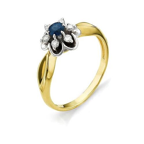 фото Алькор кольцо цветок с бриллиантами, сапфиром из желтого золота 11104-302, размер 17.5