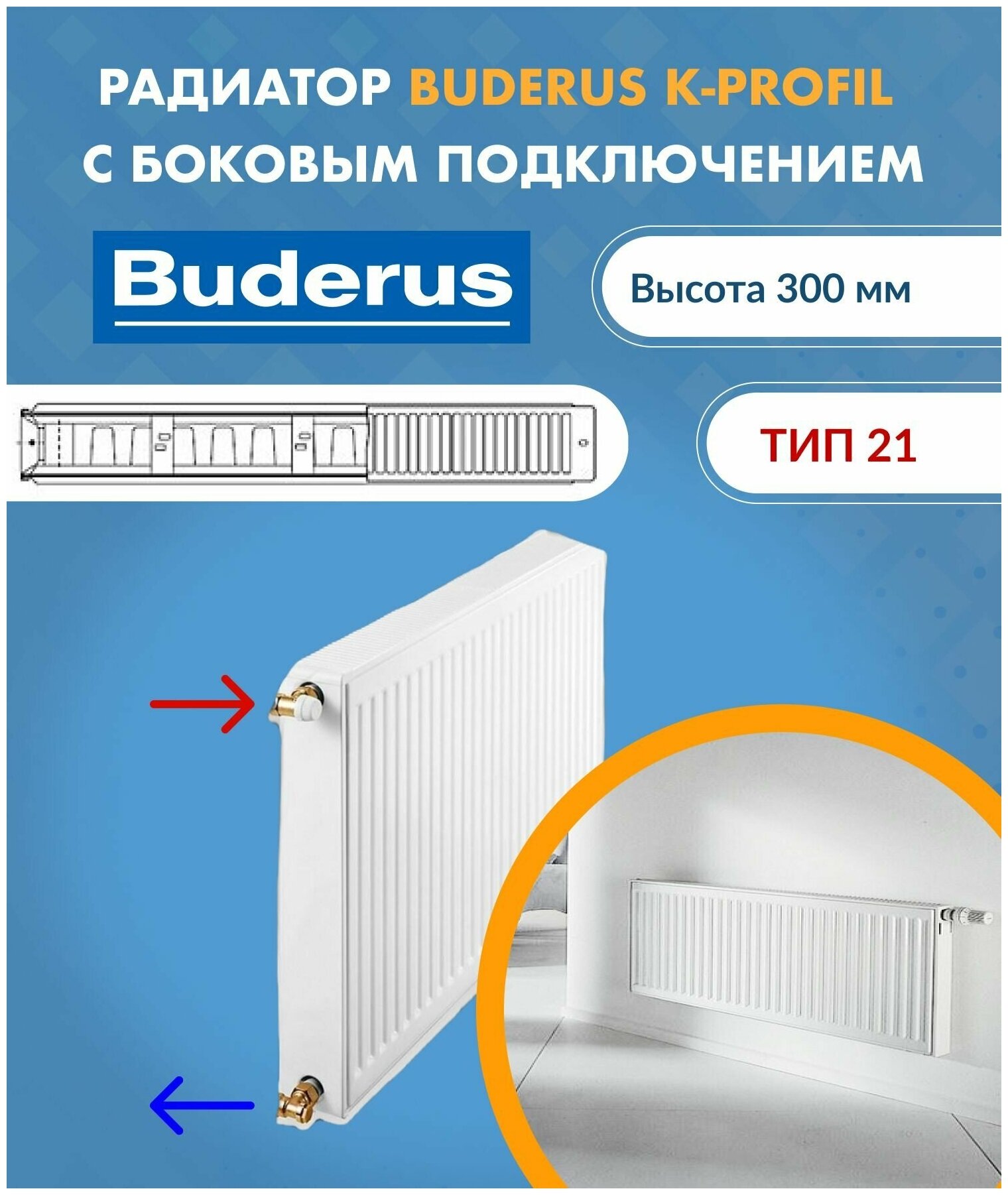 Панельный радиатор Buderus Logatrend K-Profil 21/300/1600 7724104316