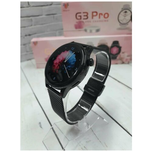 Смарт часы женские круглые smart watch подарок для девочки 42мм на металлическом ремешке Black 249900₽