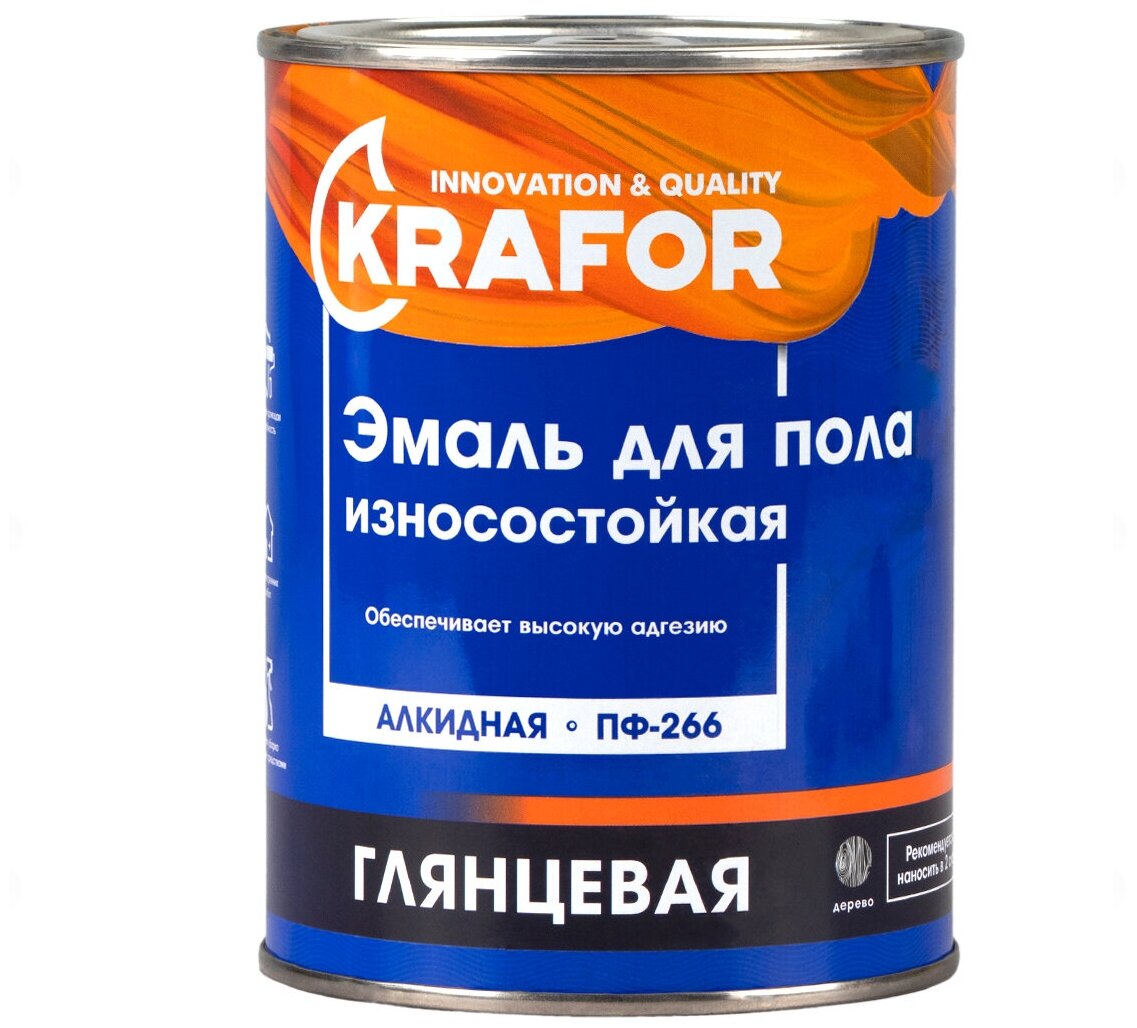 Эмаль ПФ-266 для пола Krafor, алкидная, глянцевая, 0,9 кг, золотистая