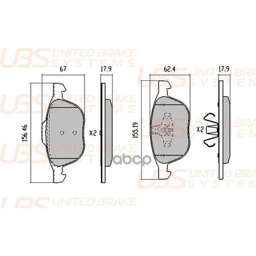 UBS B1101001 Тормозные колодки FORD FOCUS II 04-/III 11-/KUGA I 08-/II 13-/ECOSPORT 14-/MAZDA 3 03-/09-/VOLVO S40