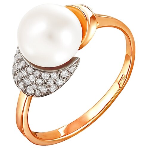 фото Кольцо с жемчугом и фианитами из красного золота 190-1-477р примаэксклюзив