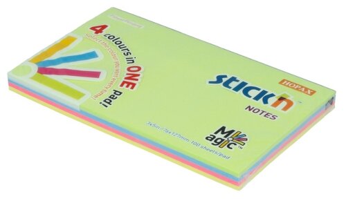 Stick`n Блок самоклеящийся бумажный Magic 70 г/м2 100 л. неон 4 цвета в упаковке 21573 62809519694
