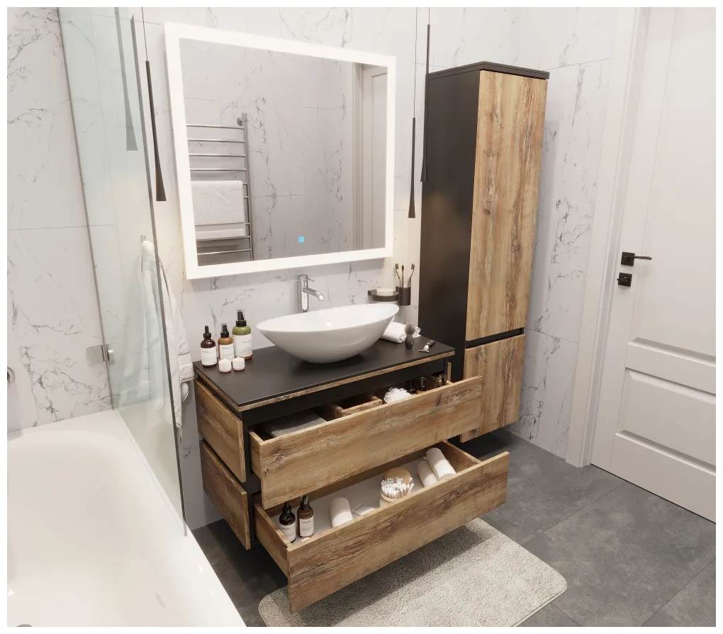 Шкаф-пенал для ванной комнаты FAURAplus Триумф Славянский Дуб правый - фотография № 4