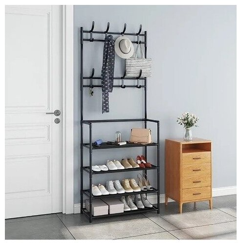 Стеллаж Этажерка Вешалка в прихожую New simple floor Clothes Rack 5 полок 60х26х171 (чёрный)