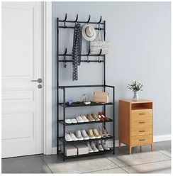 Стеллаж Этажерка Вешалка в прихожую New simple floor Clothes Rack, 5 полок, 60х26х171 (чёрный)