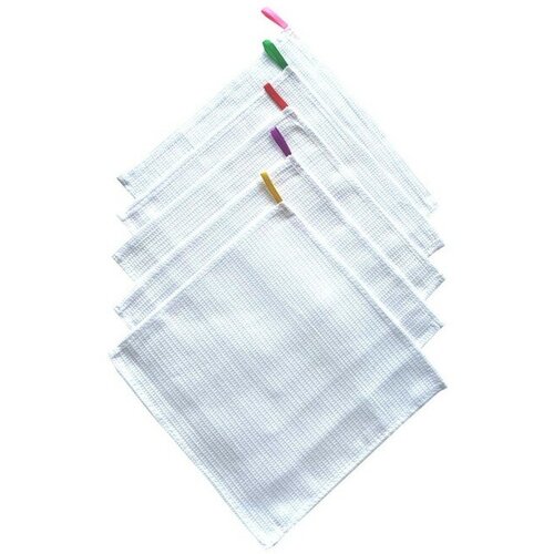 Салфетка для уборки 25х25 - 5 шт, белая вафля 200 гр, хлопок 100%