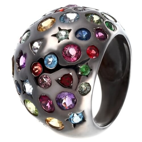 фото Element47 широкое ювелирное кольцо из серебра 925 пробы с аметистами, топазами, сапфирами, цитринами, гранатами выращенными, родолитами, цаворитами, перидотами и турмалинами 3519-5l_sm_am_bt_ct_grb_pd_rh_tu_tv_blk, размер 18