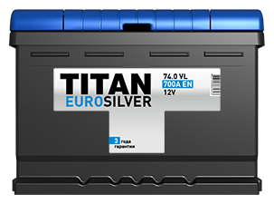 Аккумулятор автомобильный TITAN EUROSILVER 74 А/ч 700 A обр. пол. низкий Евро авто (278x175x175)