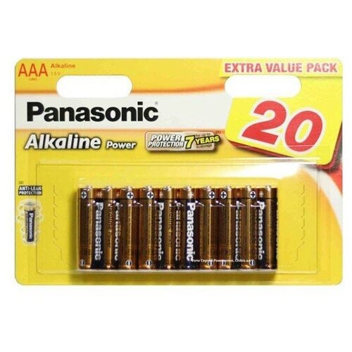 Батарейка щелочная Panasonic LR03 (AAA) Alkaline Power, 1.5V (20шт.) батарейка трофи lr03 alkaline 2bl 40 480 energy power alkaline