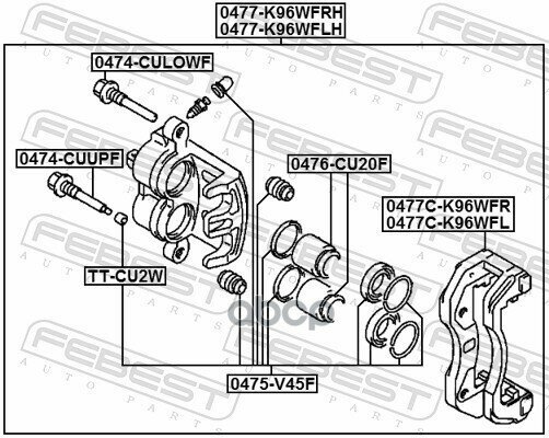 Рем-кт суппорта торм. передн. Mitsubishi Pajero 02- FEBEST 0475-V45F