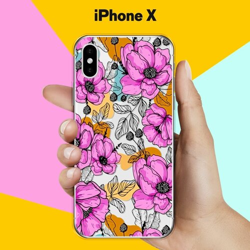 Силиконовый чехол на Apple iPhone X Фиолетовые цветы / для Эпл Айфон Икс силиконовый чехол цветы фиолетовые на apple iphone x