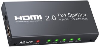 Сплиттер PALMEXX AYS-14V20 1HDMI*4HDMI, HDMI2.0, 4k@60Hz YUV 4:4:4 HDR
