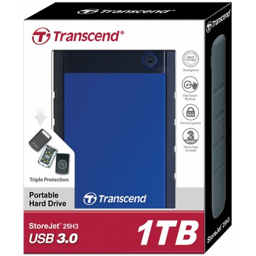 Жесткий диск Transcend USB 3.0 1Tb TS1TSJ25H3B StoreJet 25H3 (5400rpm) 2.5 синий