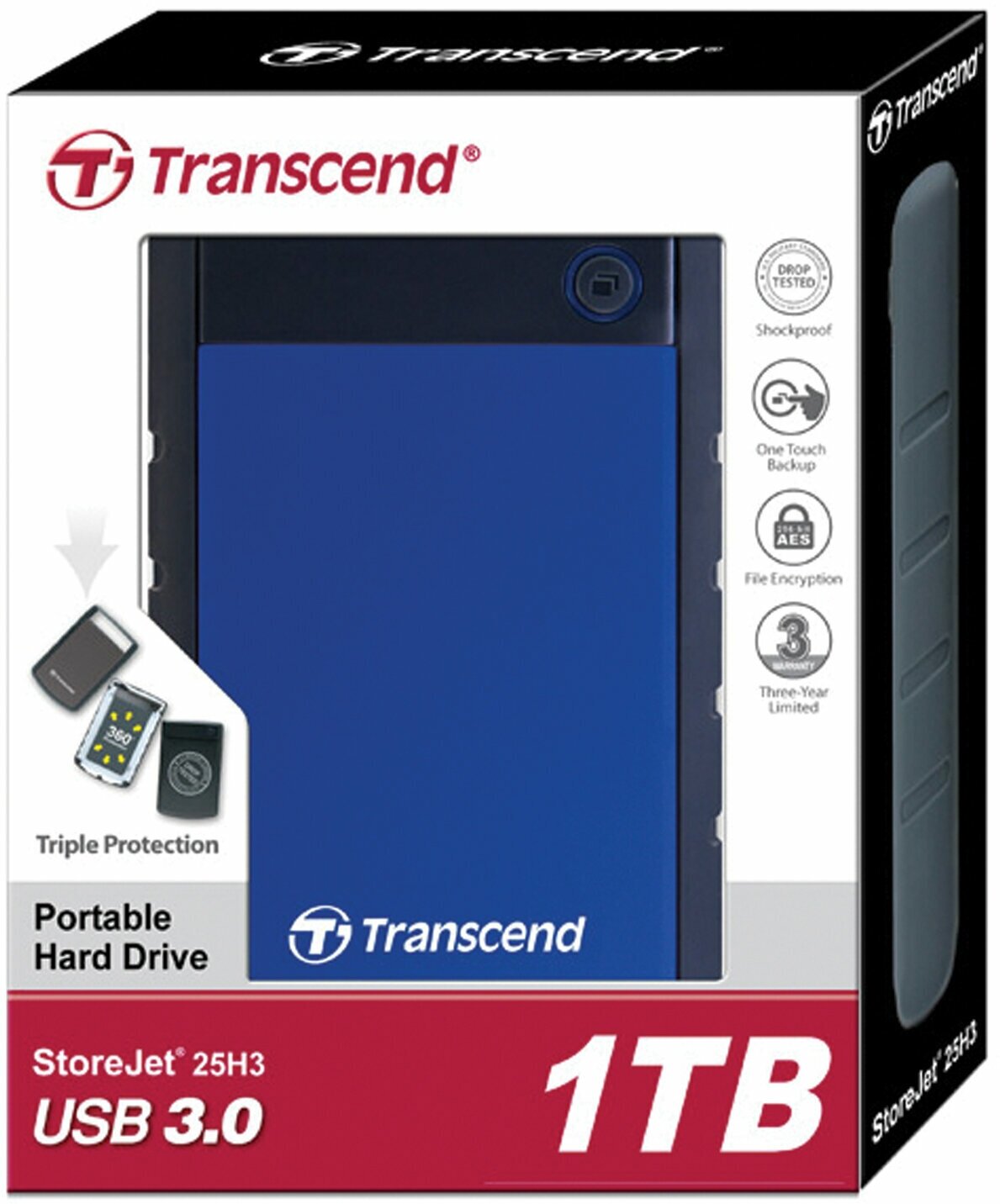 Жесткий диск Transcend USB 3.0 1Tb TS1TSJ25H3B StoreJet 25H3 (5400rpm) 2.5" синий