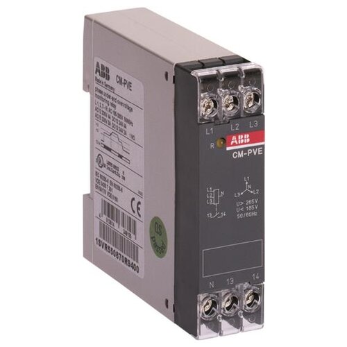 ABB CM-PVE Реле контроля напряжения, 3ф, Umin/max L1- L2-L3 320-460В AC, 1НО контакт 1SVR550871R9500