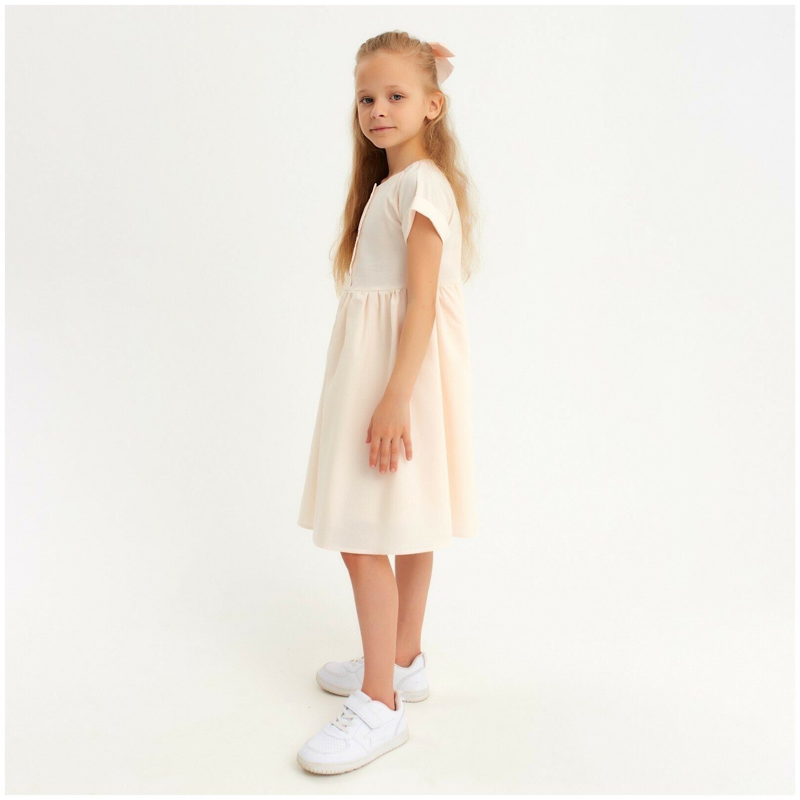 Платье для девочки MINAKU: Cotton Collection цвет бежевый, рост 104 - фотография № 10