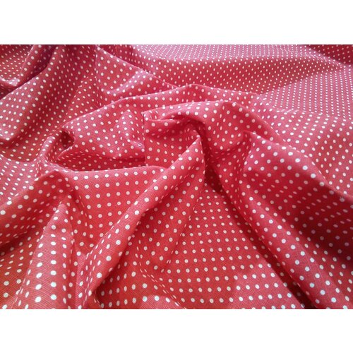 Ткань лен хлопок мелкий белый горох на красном фоне