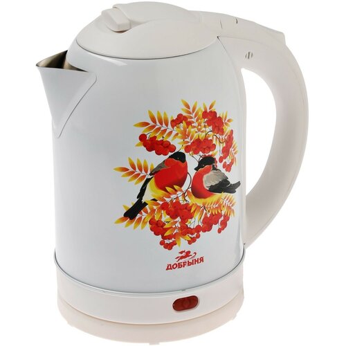 Чайник электрический Добрыня DO-1256 металл 2 л 2000 Вт белый с рисунком Снегири 163000₽