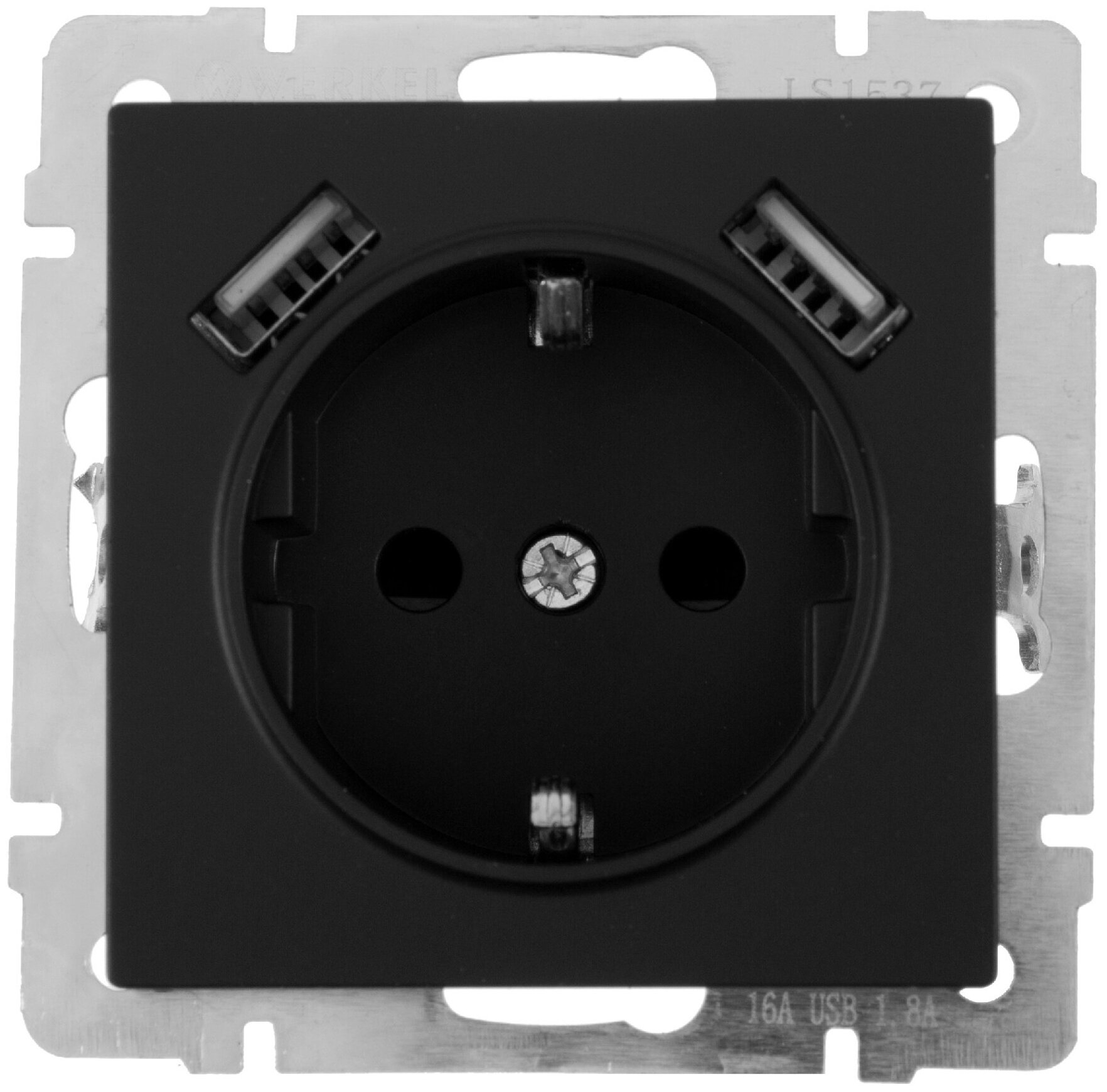 Розетка встраиваемая Werkel с заземлением со шторками 2 разъема USB цвет чёрный