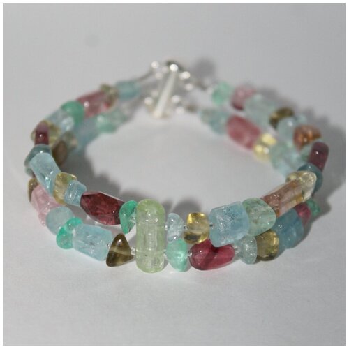 Браслет с редкими камнями Аквамарин, зеленый Берилл, Турмалин, Гелиодор, Аметист