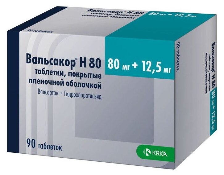 Вальсакор Н80 таб. п/о плен., 80 мг + 12.5 мг, 90 шт.