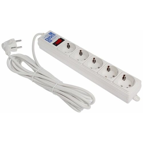 Сетевой фильтр Power Cube, 5 розеток, 5 м, 10 А, 2200 Вт, белый
