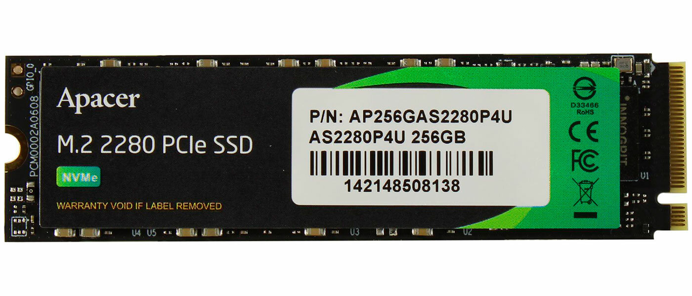 SSD накопитель Apacer M.2 AS2280P4 256 Гб PCIe 3D NAND (AP256GAS2280P4U-1)