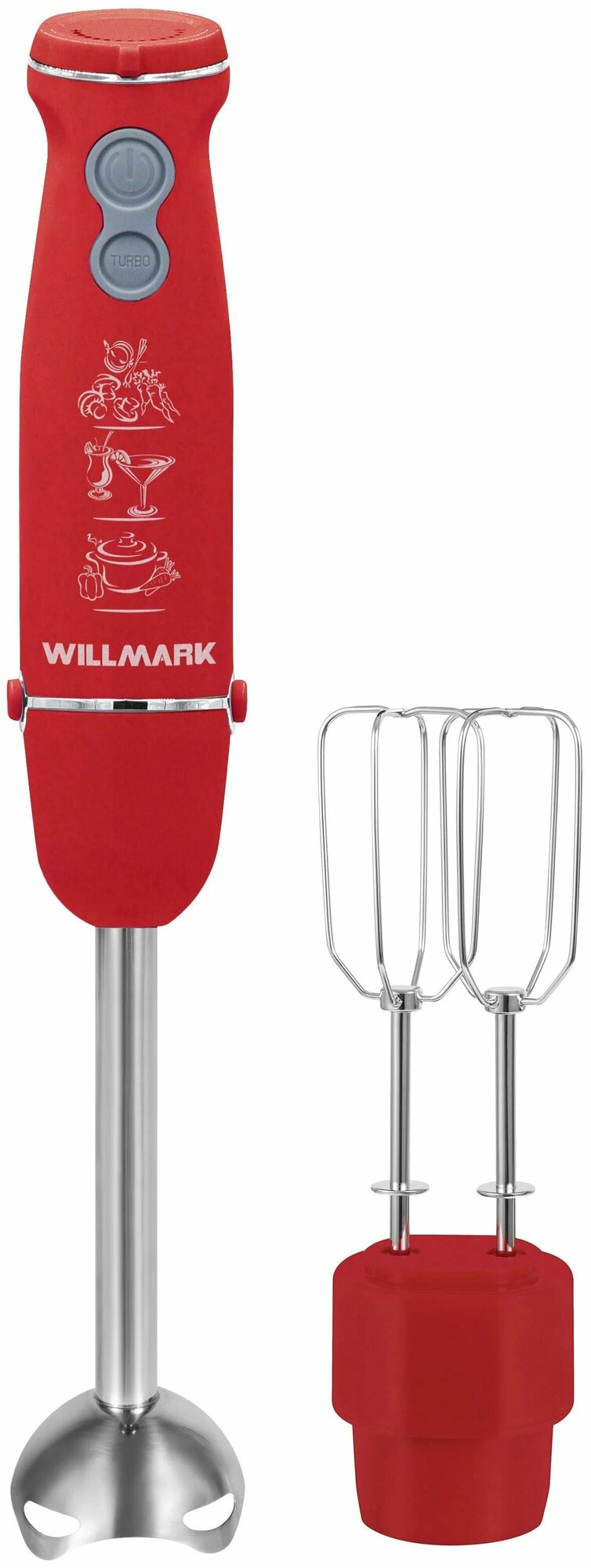 Блендер погружной WILLMARK WHB-1110RS (1000Вт, насадка миксер , турбо кнопка, рег. скор, soft touch)